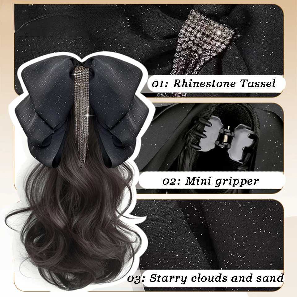 Synthetic Tassel Bow Claw Clip Ponytail Temperature Slight Curly Hair Natural Heat Resistant Chemical Fiber Wig Ponytail W240817