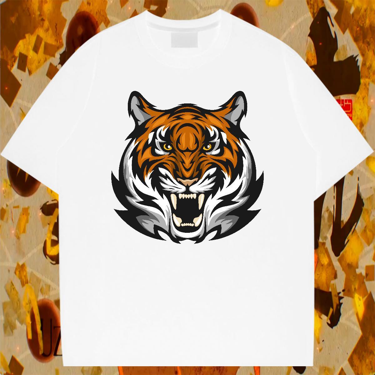 Wholesale Men Tees Hip Hop 230g Pure Cotton Cartoon Printing L-4XL Breathable Short Sleeve tiger Mens T Shirts Fashion Tops Tees