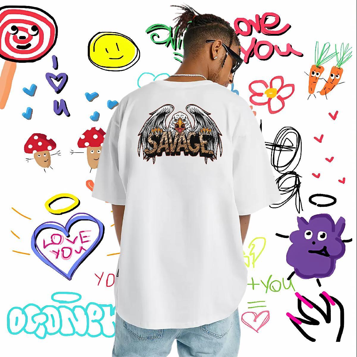 Classic Men Tshirts eagle Daily Outfit 230g 100% Cotton Tops Tees Breathable Short Sleeve Wholesale T Shirts Men Customized Print