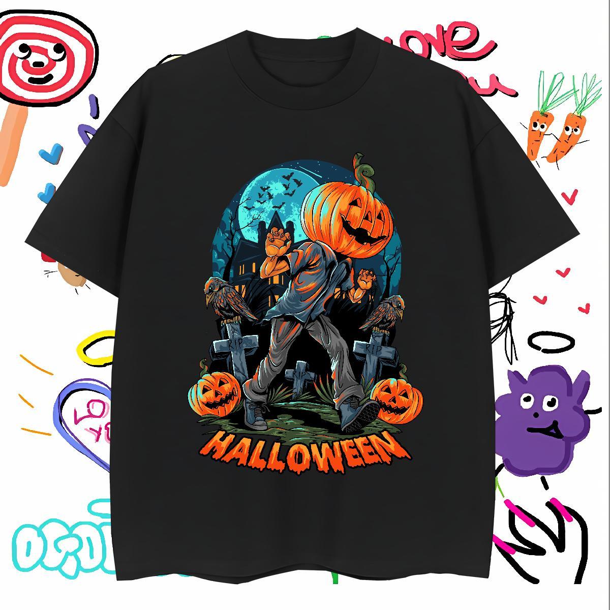 Cool T shirt halloween Breathable Short Sleeve Summer Casual Custom Print Oversized 100% Cotton 230g Men Clothes T-Shirt Stylist Tops Tees