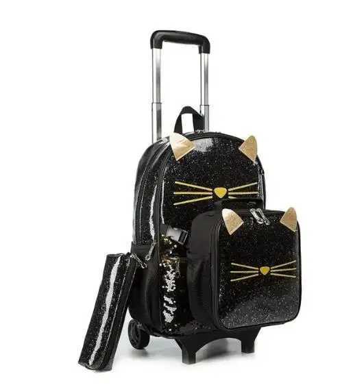 Student School Trolley Bag Set 3 pcs/ set Lunch bag Pen bag Girls School Wheeled Backpack Rolling Luggage School Bag with Carts Y240820