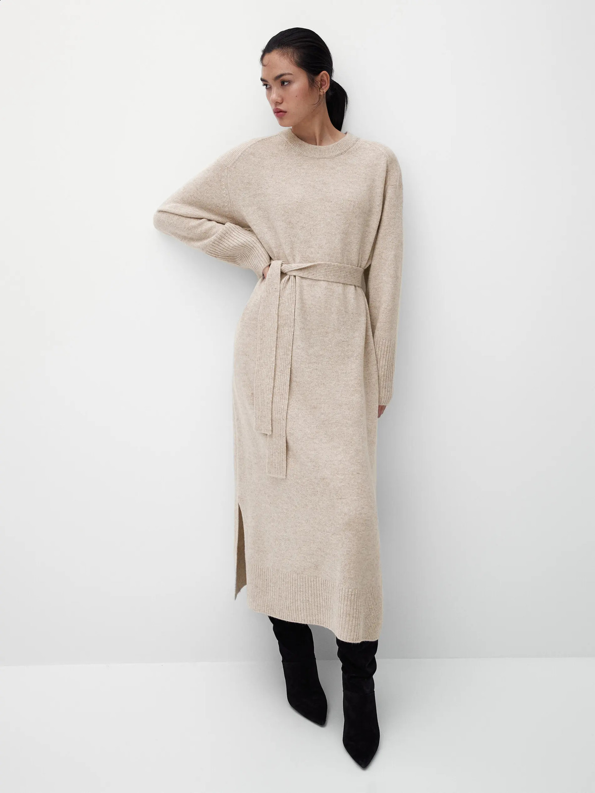 Ethereal MD Autumn Belt Decoration Womens Simple Knitted Dress 240819