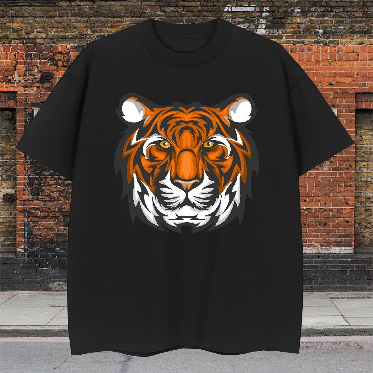 Cool Design Man T Shirts tiger Short Sleeve Soft High Street Hip Hop Oversized 230g Pure Cotton Men Clothes T-Shirt Casual New Wear