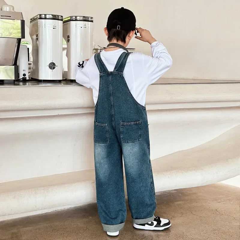 New retro boys full jumpsuit students wear retro jeans full set of teenage childrens jumpsuit ages 4-14 W240806