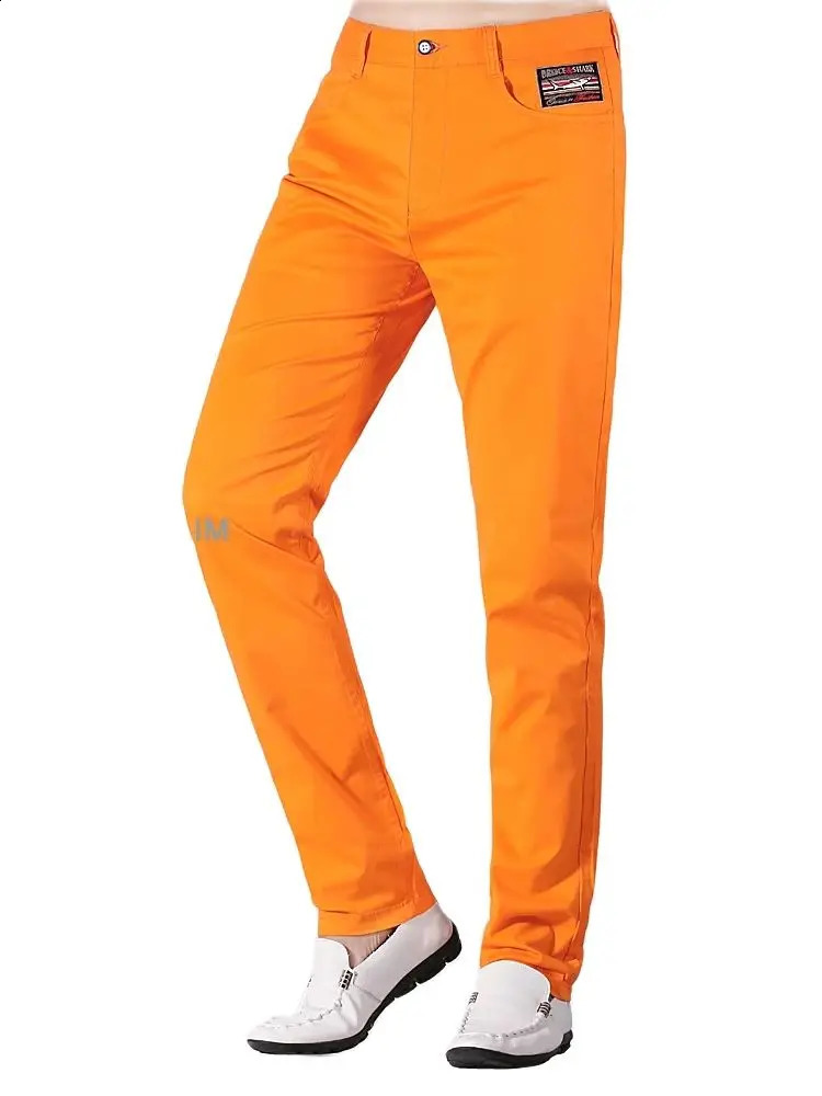 SpringSummer Mens Orange Pants Full Casual Fashion Straight Stretch Embroidered Trouser Business Large Size 2838 240819