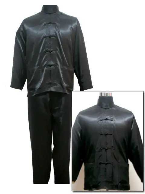 Black Chinese style mens satin pajama set with innovative buttons casual pajama set long sleeved shirt and pants S M L XL XXLW240719