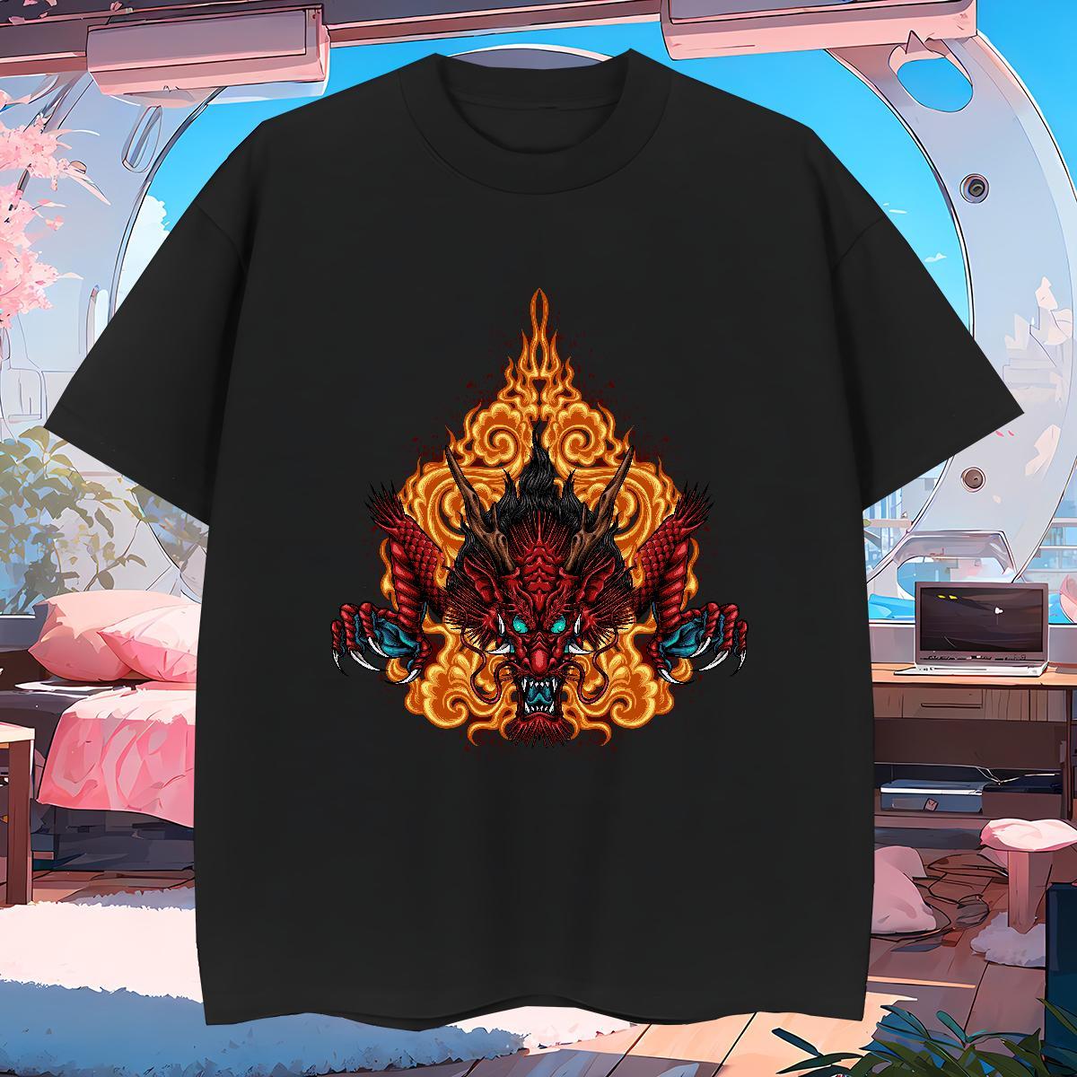 T Shirt For Man 230g Cotton dragon head Spring Summer Breathable Crew Neck Custom Printed Couples T Shirts DIY Loose Wear