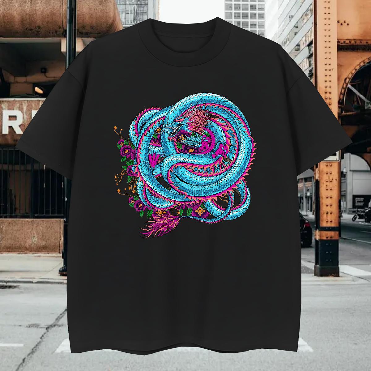 Men T Shirts 230g Pure Cotton dragon Street Casual Crew Neck Breathable DIY Anime Men Tshirts 2024 Summer Loose Fit Tees Shirts