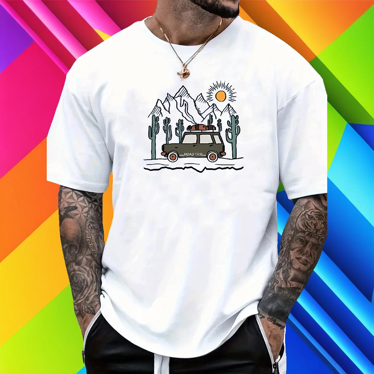 Unisex Men Tops Tees Casual 230g Pure Cotton Oversized Breathable Crew Neck mountains T-Shirts Fashion Design Wear