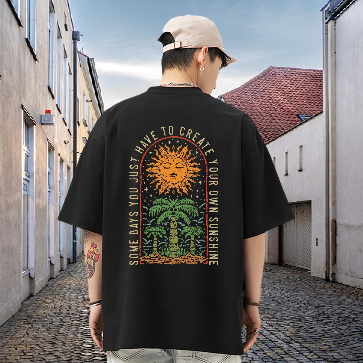 Classic Casual Mens Tshirts sun Casual Beach 230g 100% Cotton Wear Short Sleeve O-Neck Designer T-Shirts Cartoon Printing L-4XL