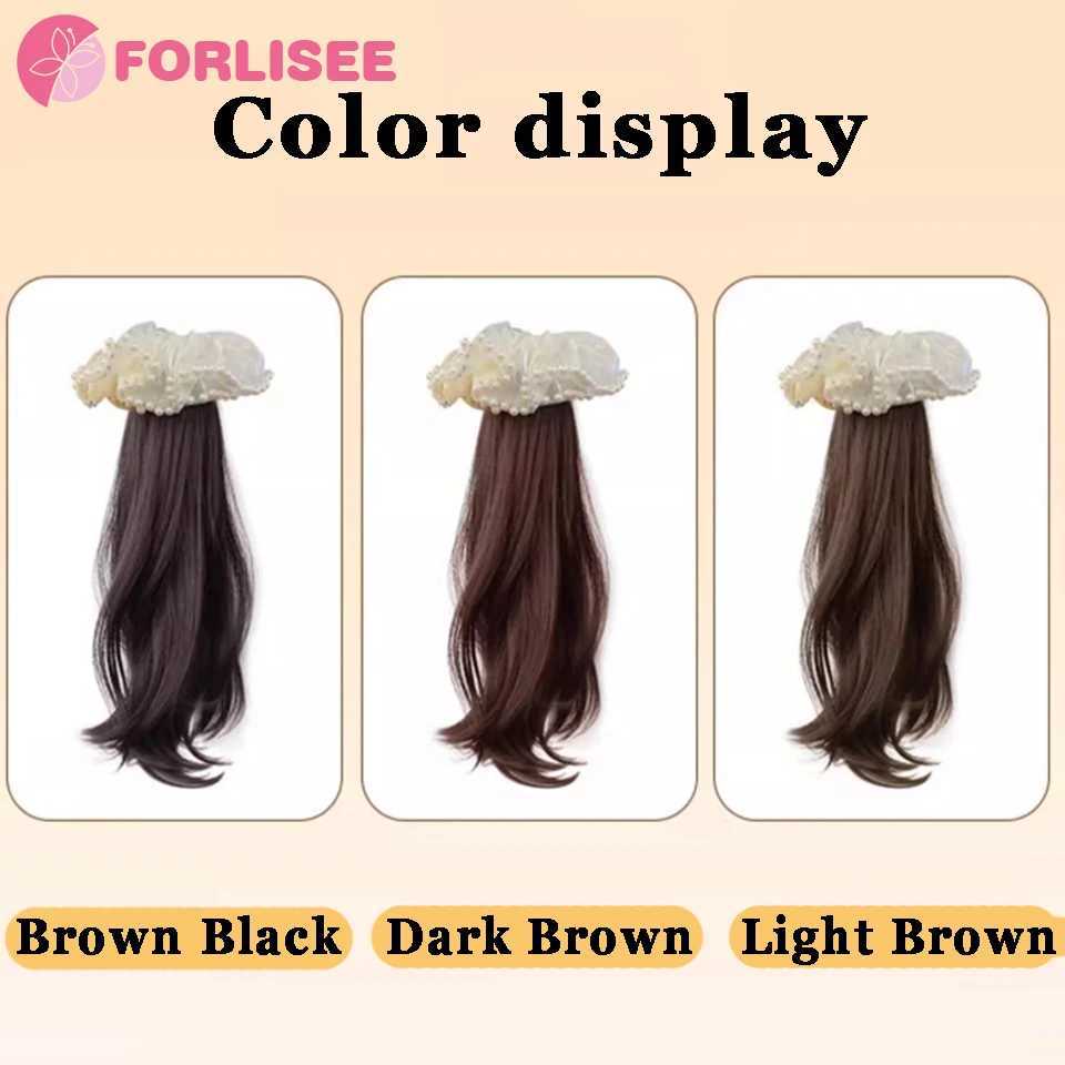 A synthetic ponytail wig suitable for women natural slightly curled pearl claw clip lazy high temperature and low hanging tie wig braided ponytail W24