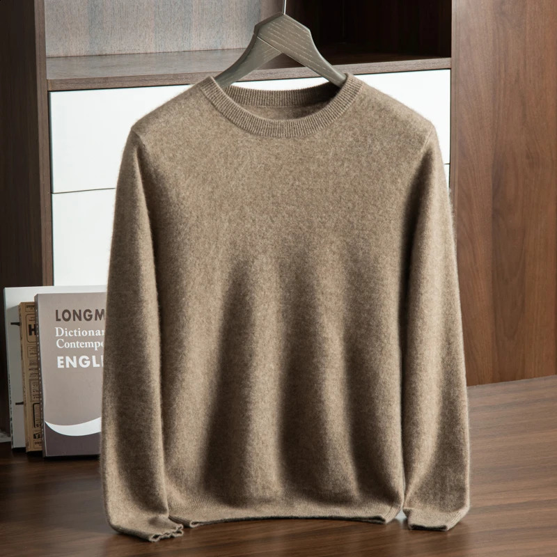 ZOCEPT High Quality 100% Cashmere Mens Sweater Winter Basic Round Neck Casual Soft Long Sleeve Jumping Knitted Pulling Flower 240819