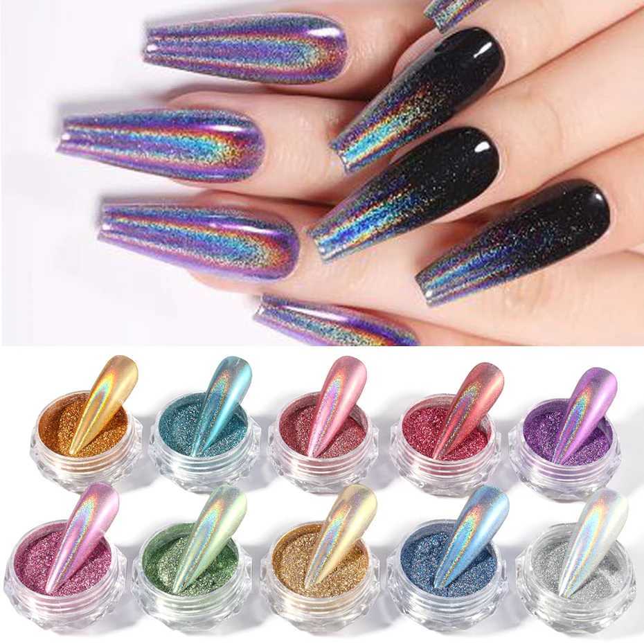 Holographic Laser Nail Glitter Shining Reflective Mirror Chrome Powder Metallic Rub Dust Pigment Nail Art Flakes DecorationXJ240815