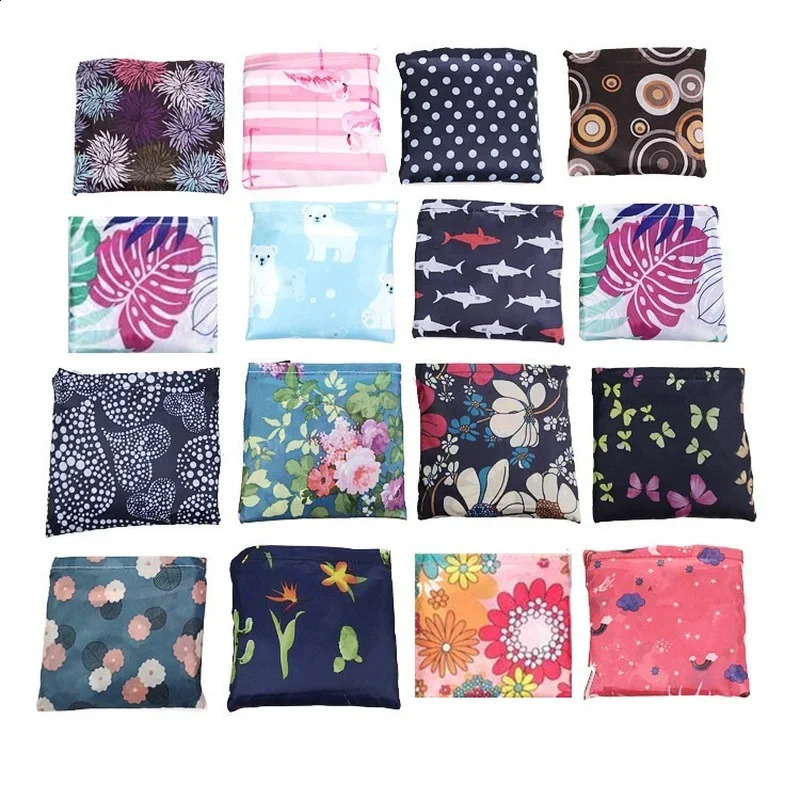 Womens Foldable Cat Flower Pattern Large Shopping Bag Washable Leopard Print Reusable Easy To Carry Capacity Handbags Pouch y240925