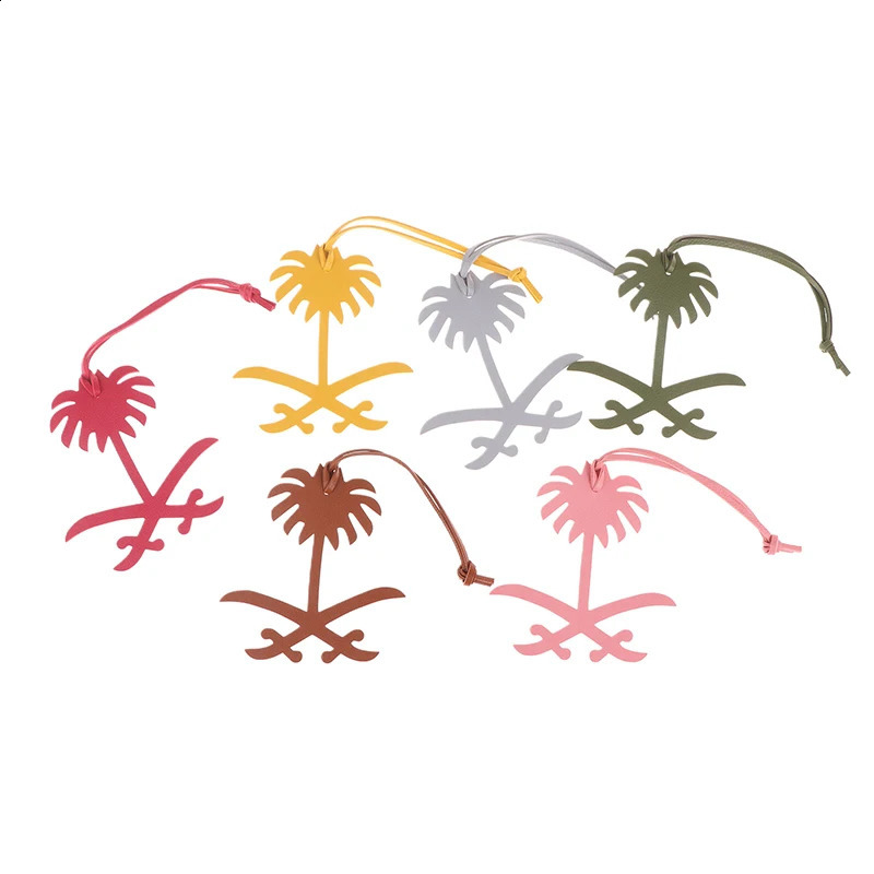 Natural Leather Saudi Arabia Map Date Palm Tree Keychain Womens Backpack Pendant Bag Charm 240820
