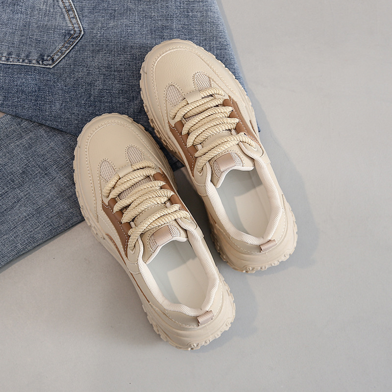 Ddmysports Autumn Little White Shoes New Korean Edition Instagram Sports Running Female Students Thick Sole Eightening Leisure Street Shoot JC OUTDOOR