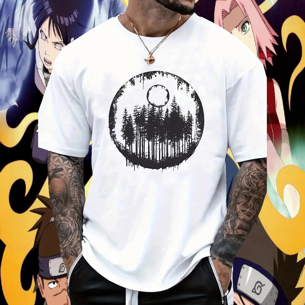 Fashion Casual Men Tshirts tree Summer Casual 100% Cotton 230g Tops Tees Breathable Short Sleeve Cool Mens T Shirts DIY Anime