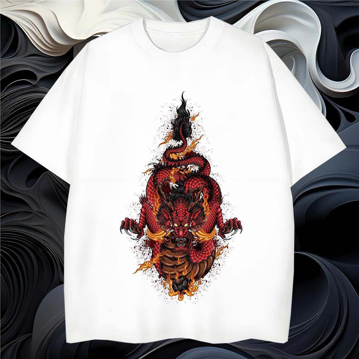 T-Shirts 100% Cotton 230g fierce Casual Beach Crew Neck Graphic Men Tshirts Fashion Loose Tops Shirt