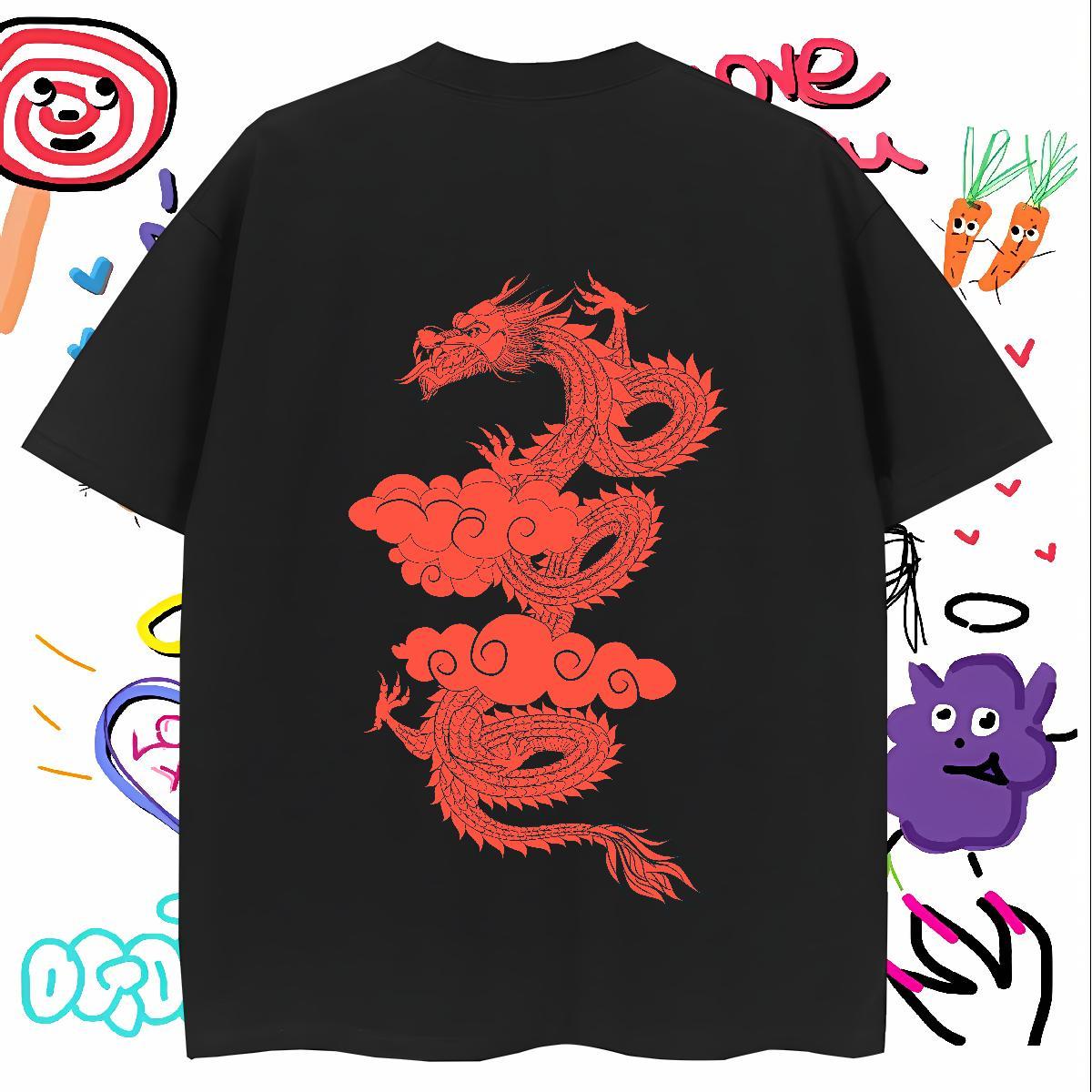 T-Shirts 100% Cotton 230g dragon Beach Crew Neck DIY Men Tops Tees Fashion Loose Fit Tees Shirts