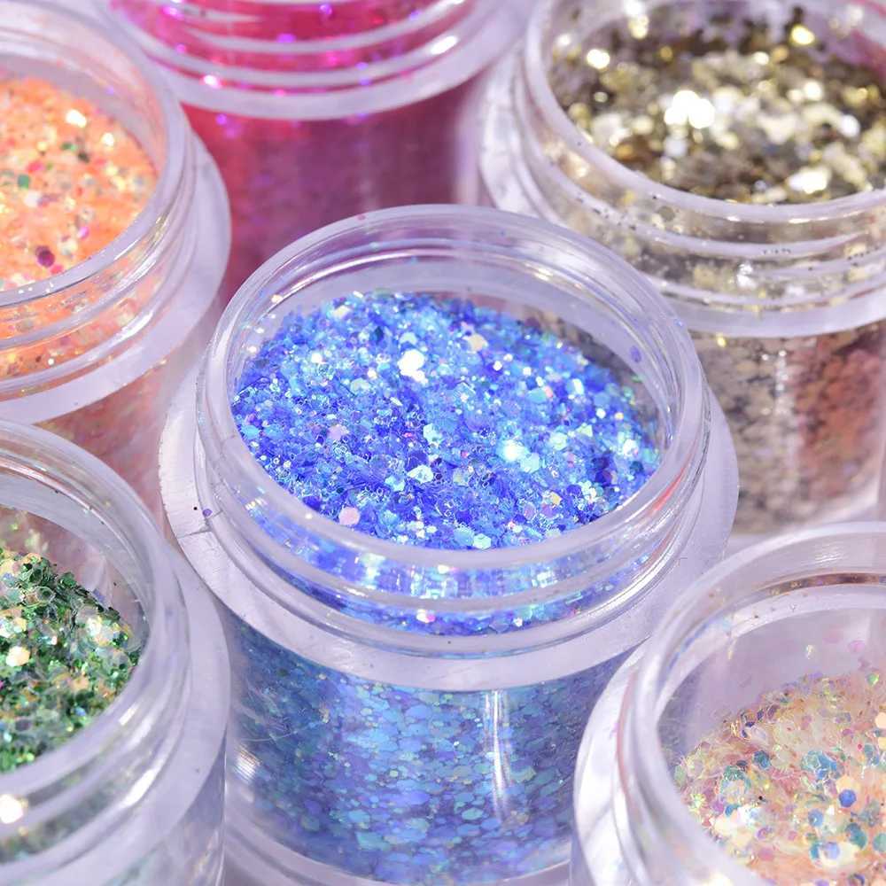 1Bottle Shiny Chunky Glitter Mixed Hexagon Nail Art Sequin Powder Holographic Sparkly Flakes Slices Manicure Nail Art DecorationXJ240815