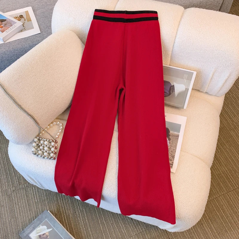 M-4XL Autumn Winter Sweater Trousers Suit Women O Neck Single Breasted Knitted Loose Cardigan Wide-Leg Pants Two Piece Set 240819