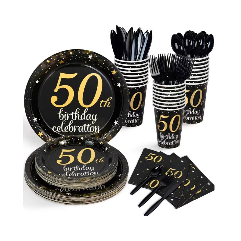 Birthday party supplies 50 retirement themed party table covers, disposable plates, napkins, paper cups