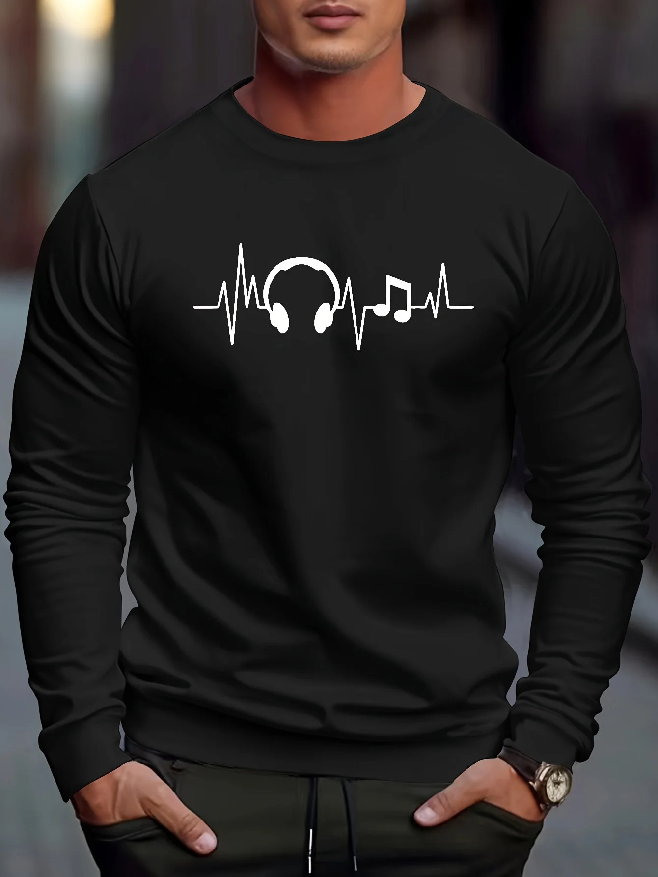 Mens Fall Long Sleeve Round Neck Casual T Shirt Mens Sports 3D Digital Music Printing Sports Tops Winter Bottom Shirt 240820