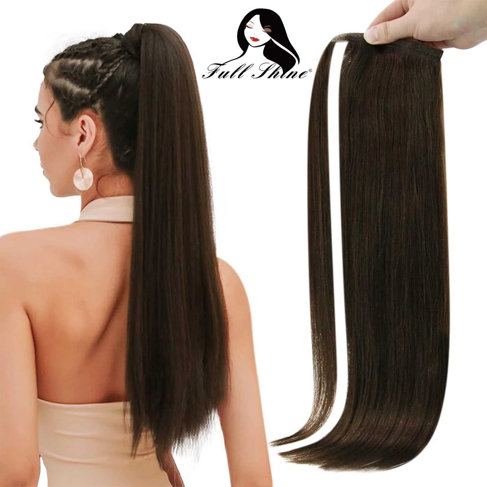 Full gloss ponytail human hair straight packaging ponytail clip Balayage colored ponytail extension 80g claw free clip W240817