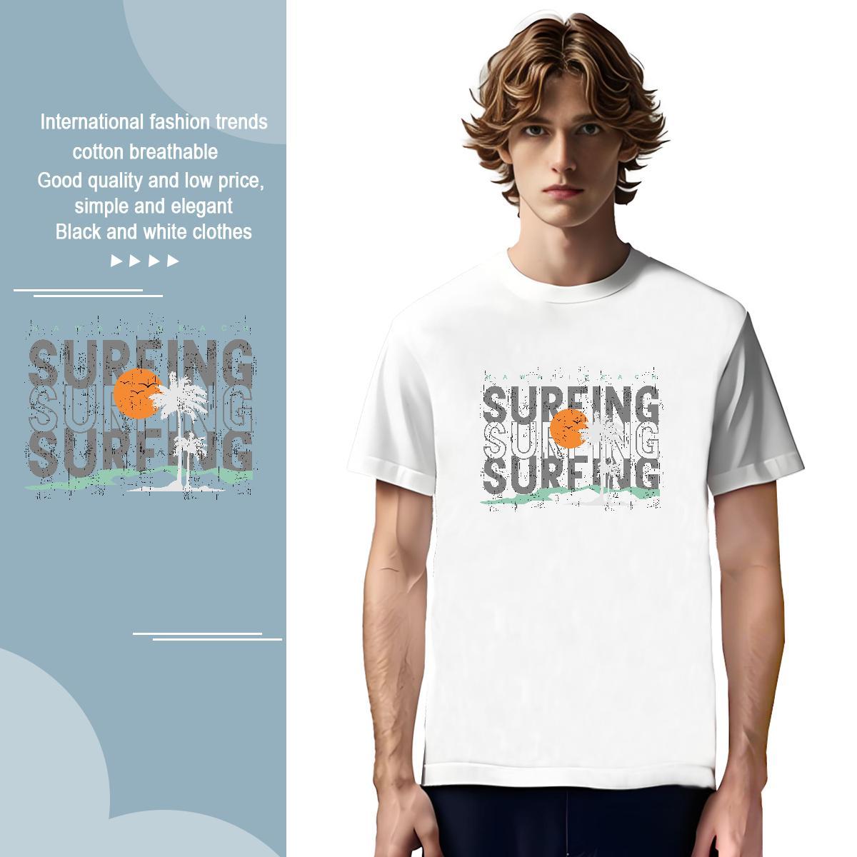 Brand beach 100% Cotton 230g Tshirts Summer Casual Breathable Mens T Shirts Classic Custom Printing Tee Shirt