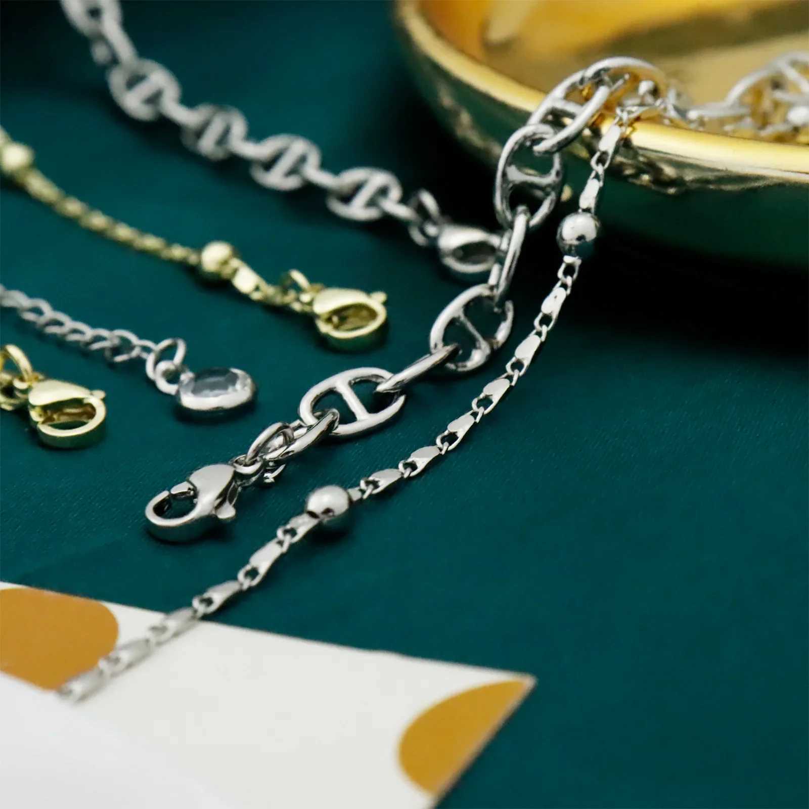 2-piece/set stainless steel anklet set for women gold and silver color chain anklet bracelet for women summer beach leg jewelry W240815