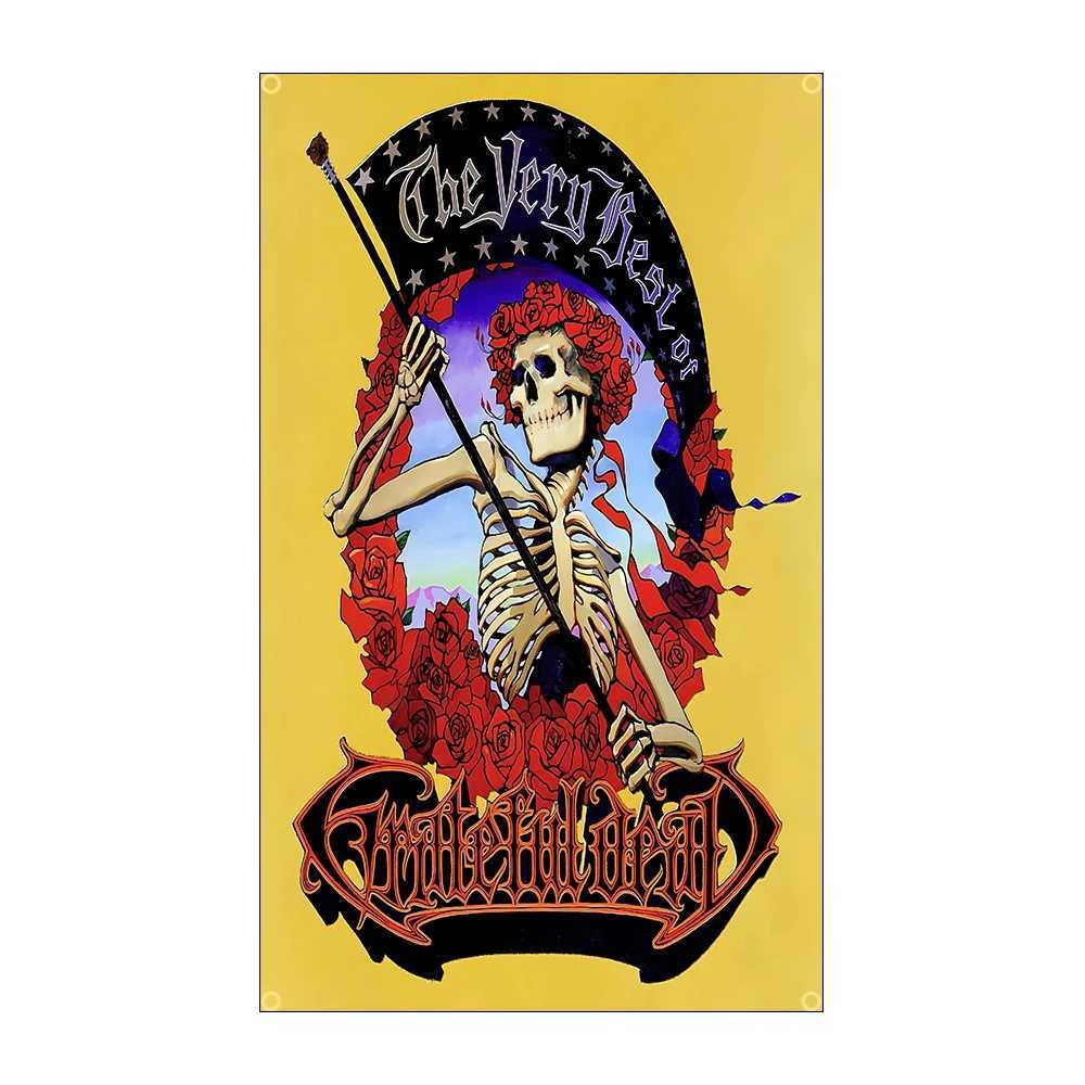 FLAGDOM 90X150CM 3X5Ft Grateful Dead Flag Psychedelic Rock Skull Banner For DecorationXJ240819