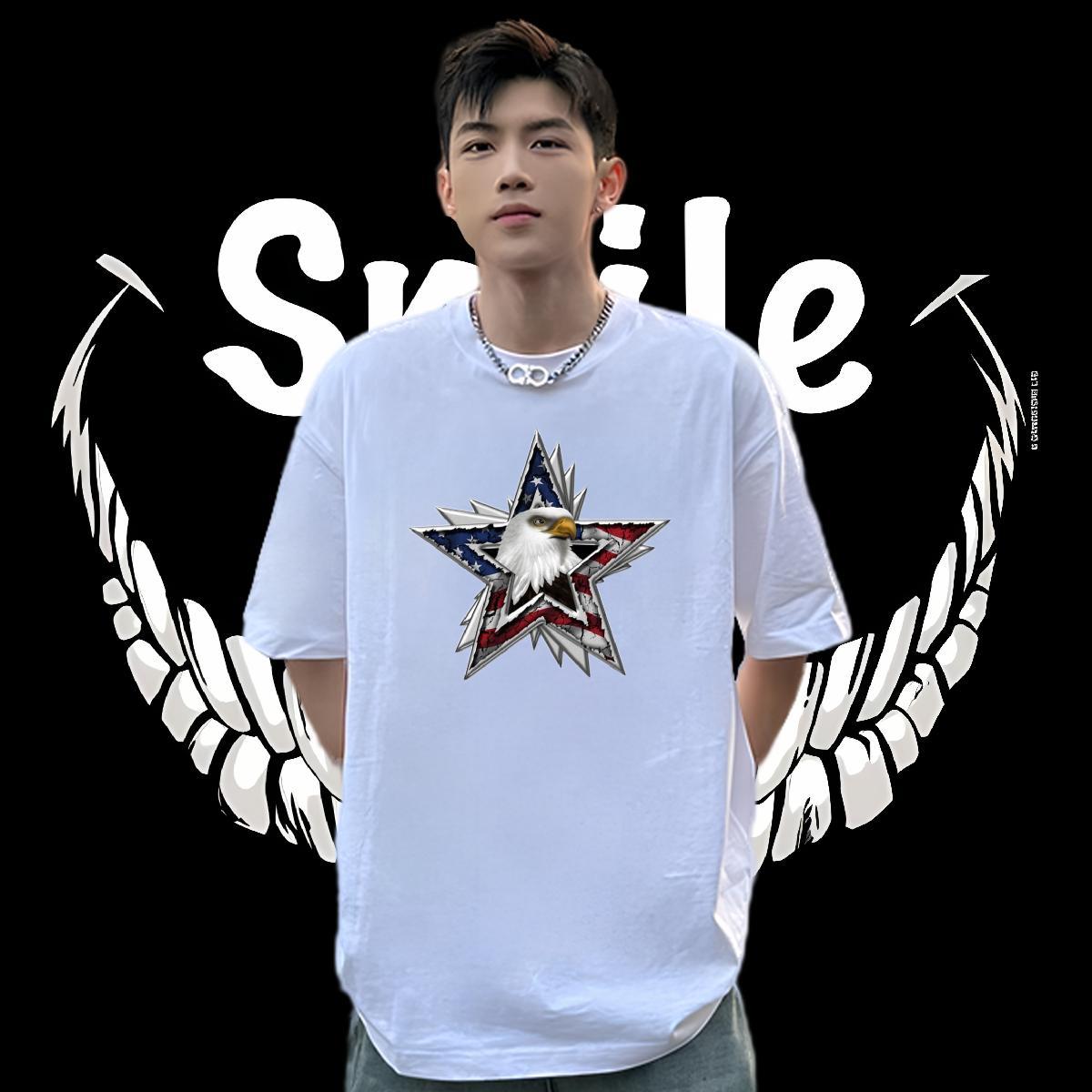 2024 Men Tshirts eagle High Street Hip Hop 100% Cotton 230g Tee Shirt Breathable Unisex Man T Shirts Custom Cartoon