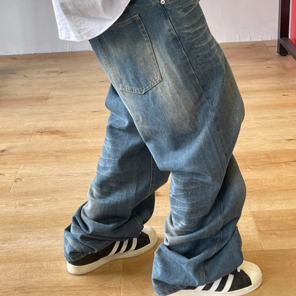 Korean clothing interesting coneshaped steel wire jeans mens hiphop luggage street denim pants trend Trouser 240819