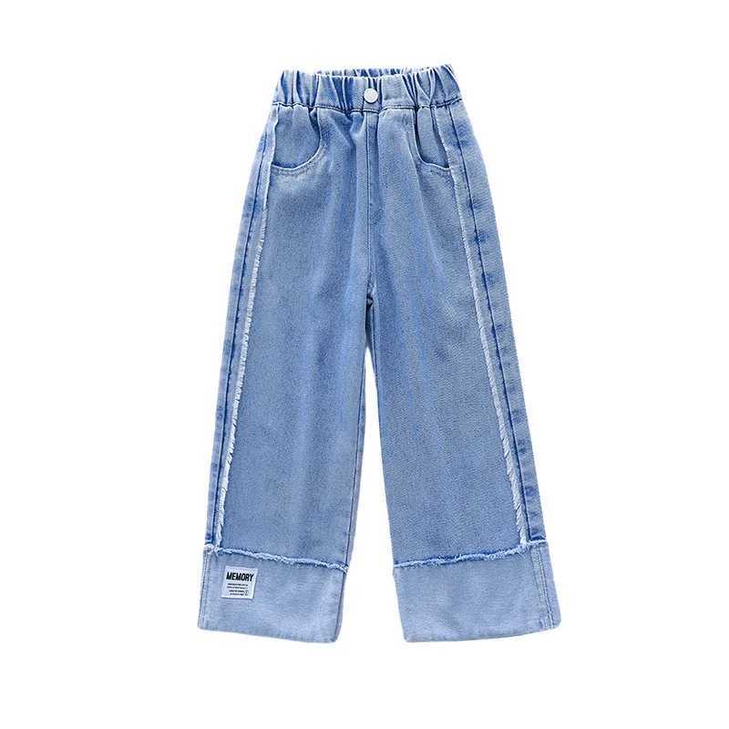 2024 Childrens Baby Girls Spring Jeans Elastic Strapless Childrens Loose and Loose Long Leg Pants Denim Autumn Trouthers 10 11 12 13 Years OldW240819