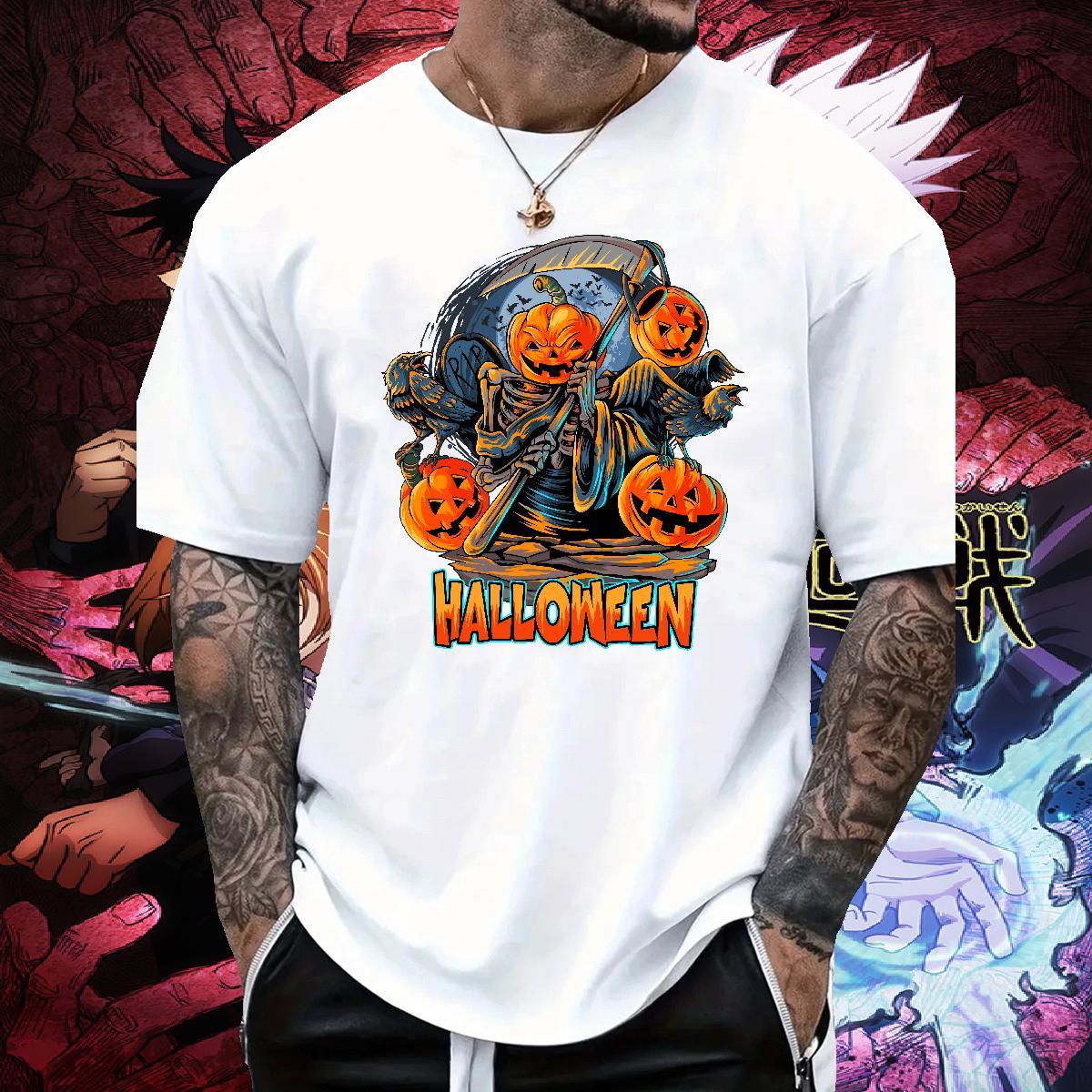Loose T shirt halloween Crew Neck Home Outdoor White Plus Size 230g Pure Cotton Mens Tshirts Classic Tops Shirt