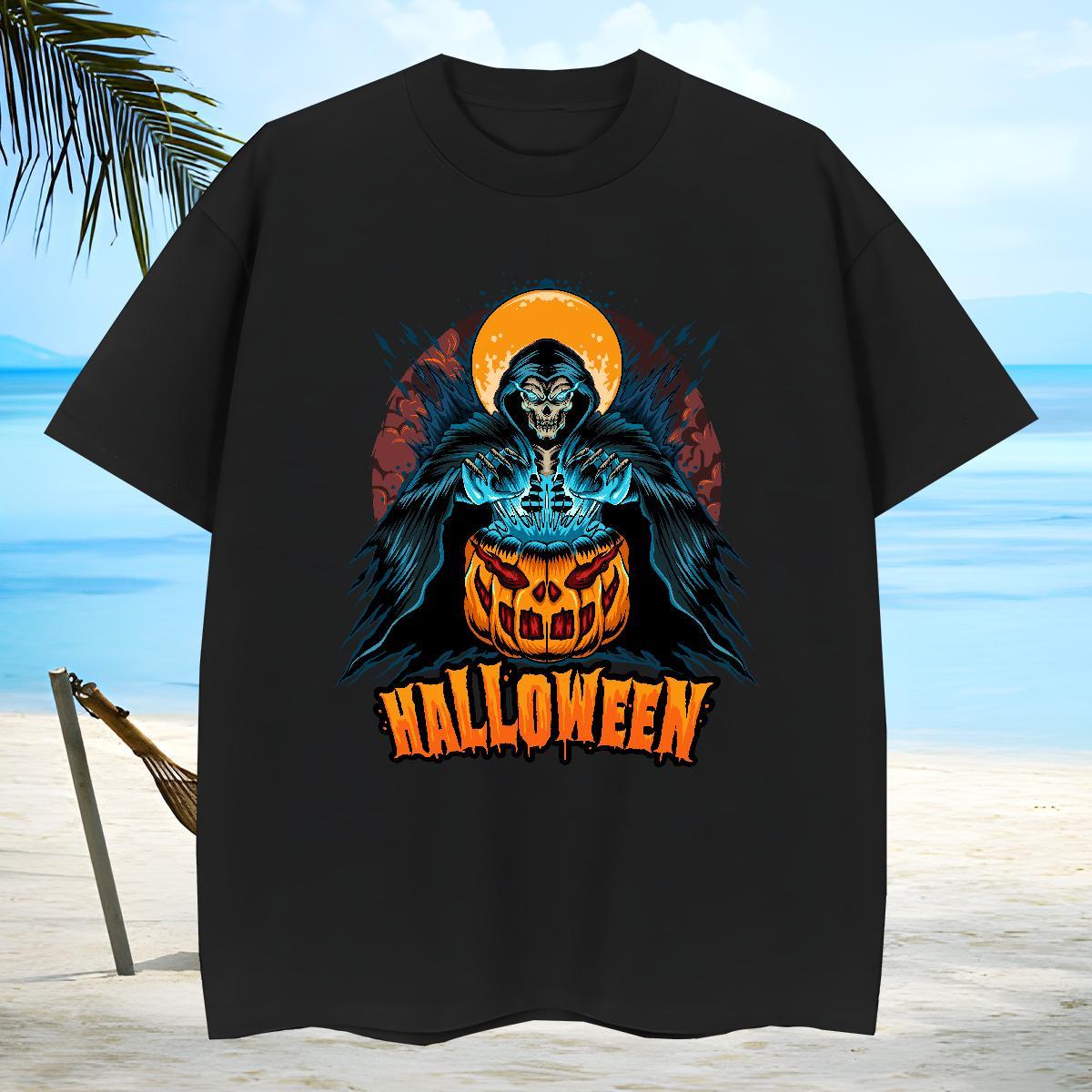 Unisex Man T Shirts pumpkin Breathable Crew Neck Anime Printing Street Graphic 100% Cotton 230g Men Tops Tees Classic Casual Top Tees