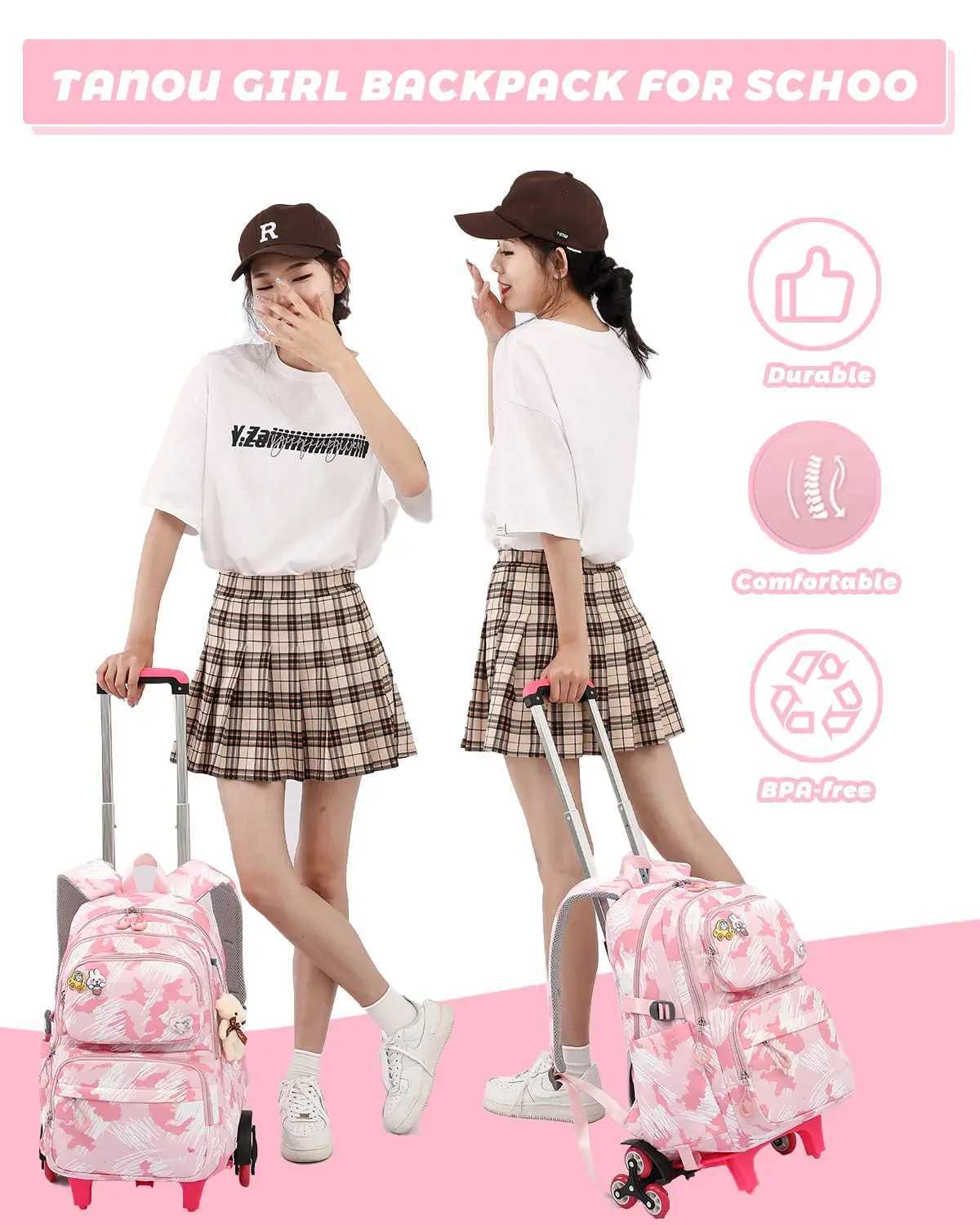 School Trolley Backpack Lightweight Wheeled Backpacks for Girls Kids Elementary School Backpack on Casters 16 Inch Y240820