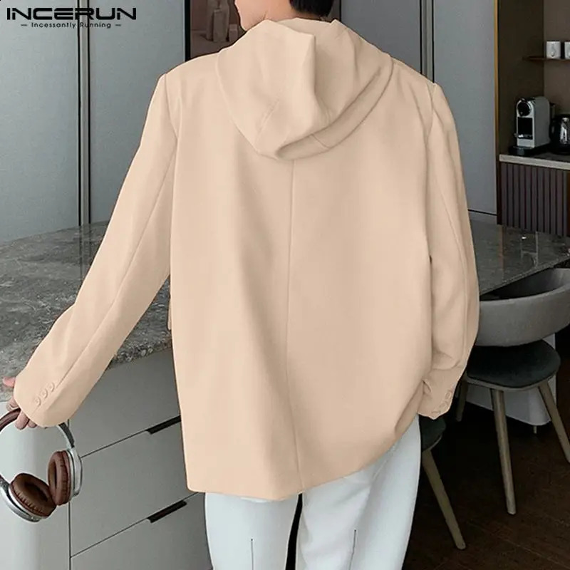 INCERUN mens solid color hooded loose casual suit streetwear fashionable jacket S5XL 240819