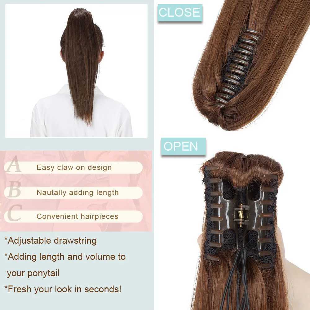 Human hair claw clip ponytail extension brushed 14-22 inch straight hair piece high ponytail W240817