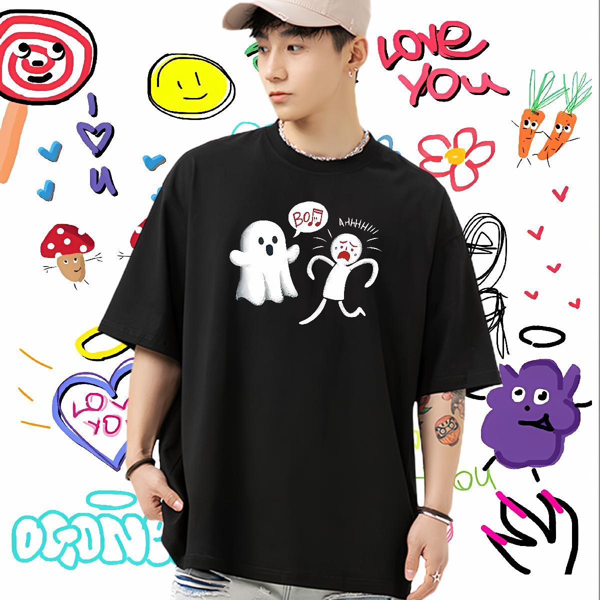 Fashion Men Tops Tees halloween Daily Wear 230g Cotton Clothes Short Sleeve Soft Cool T-Shirts Custom Print Plus Size