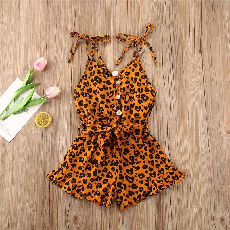 2020 Summer Baby Girl Clothing Leopard Coat 4-Color Sleeveless Button Shorts jumpsuit Fashion Set W240806