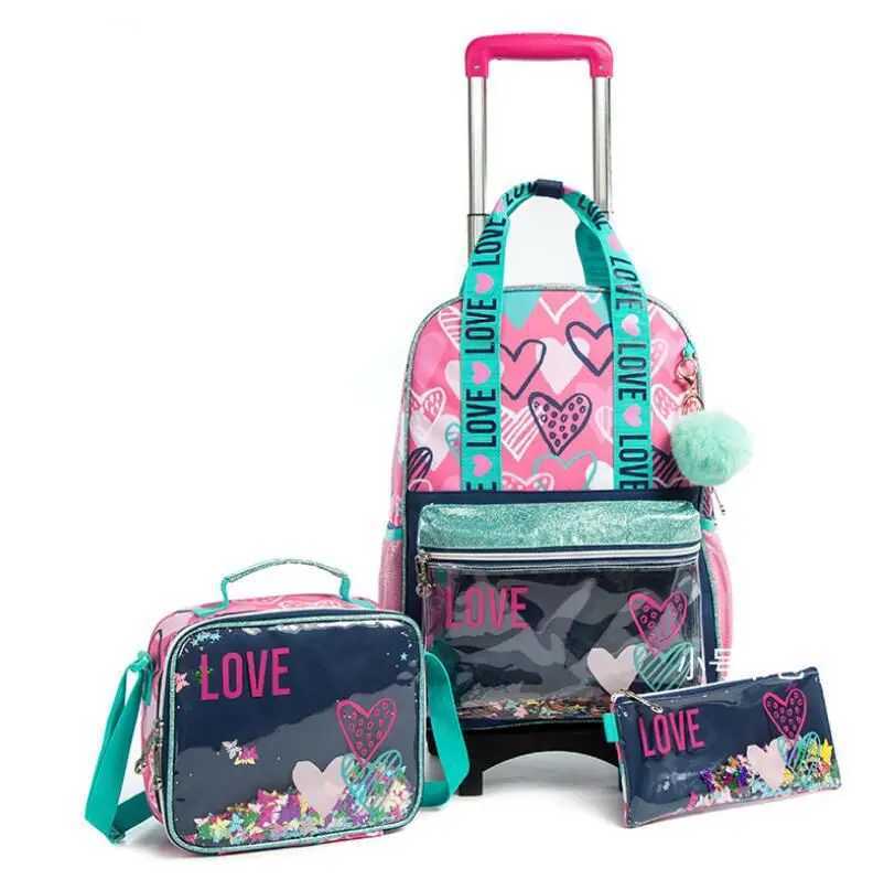 16 Inch 3 pcs set Kids School Trolley backpack Bag Wheeled Backpack School Bags with wheels School Trolley Bags wheels lunch bag Y240820