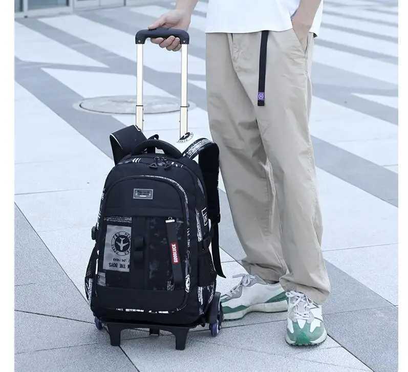 kids School Wheeled satchel School Trolley Bag on wheels For boys School Rolling Backpack bags with cart school bag teenagers Y240820