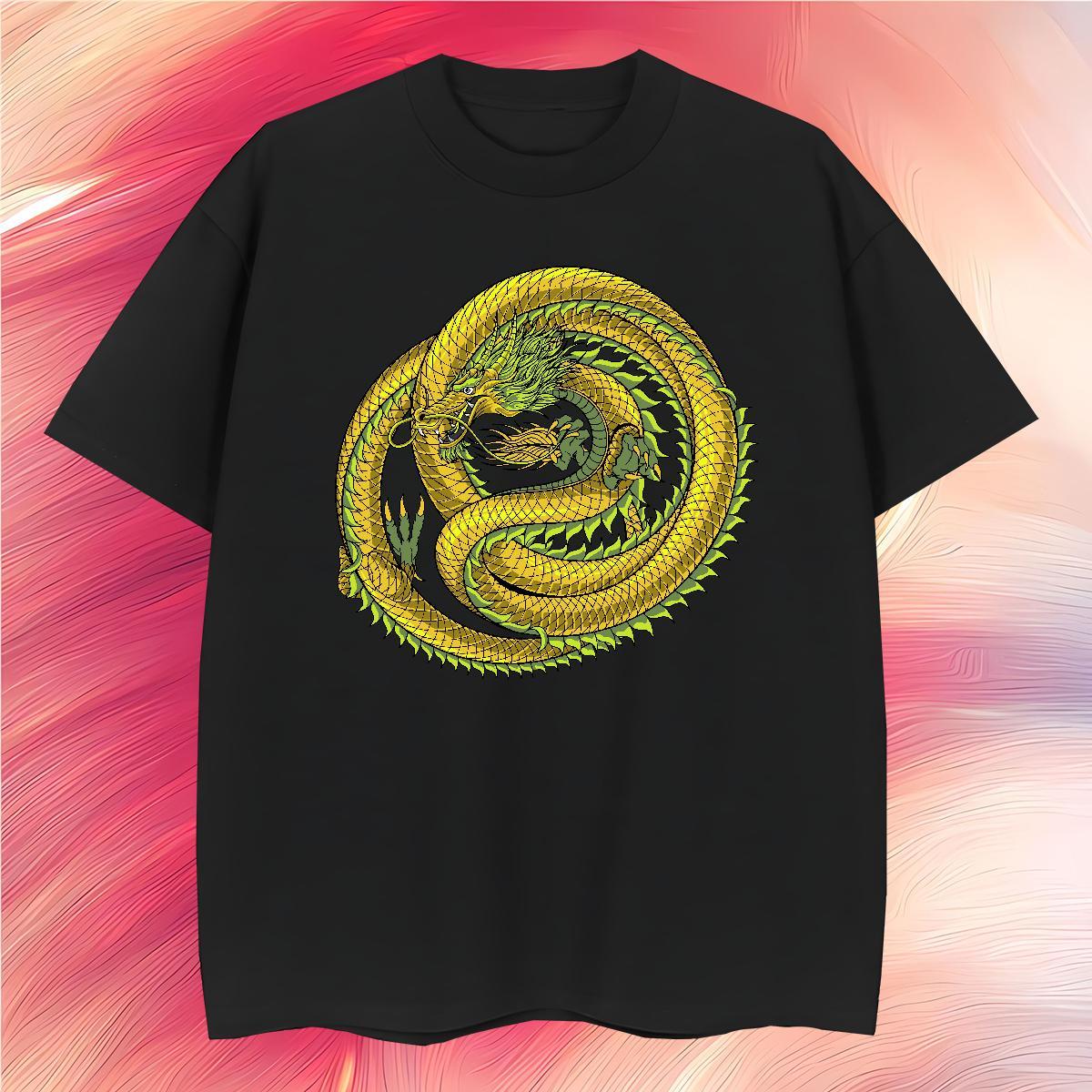 Mens T Shirts 100% Cotton 230g dragon Spring Summer Breathable Custom Printing Men Clothes T-Shirt Brand Popular Tees