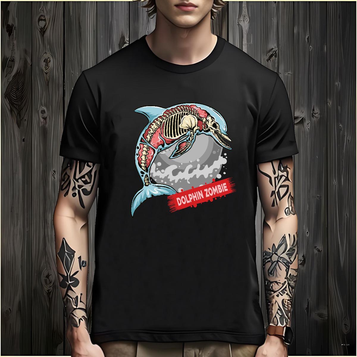 Popular Man T Shirts dolphin Breathable Outdoor Anime 230g Cotton Men Clothes T-Shirt Fashion Design Tops Shirt