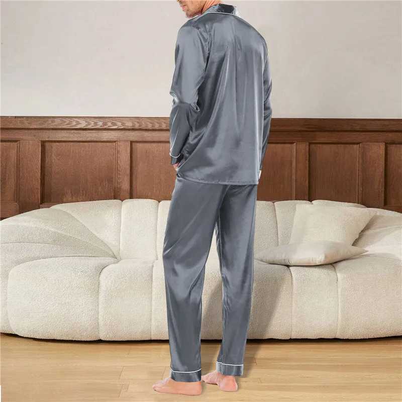 Mens sleepwear set silk satin mens sleepwear long sleeved sleepwear mens fashionable soft home sleepwear plus size casual wearW240719