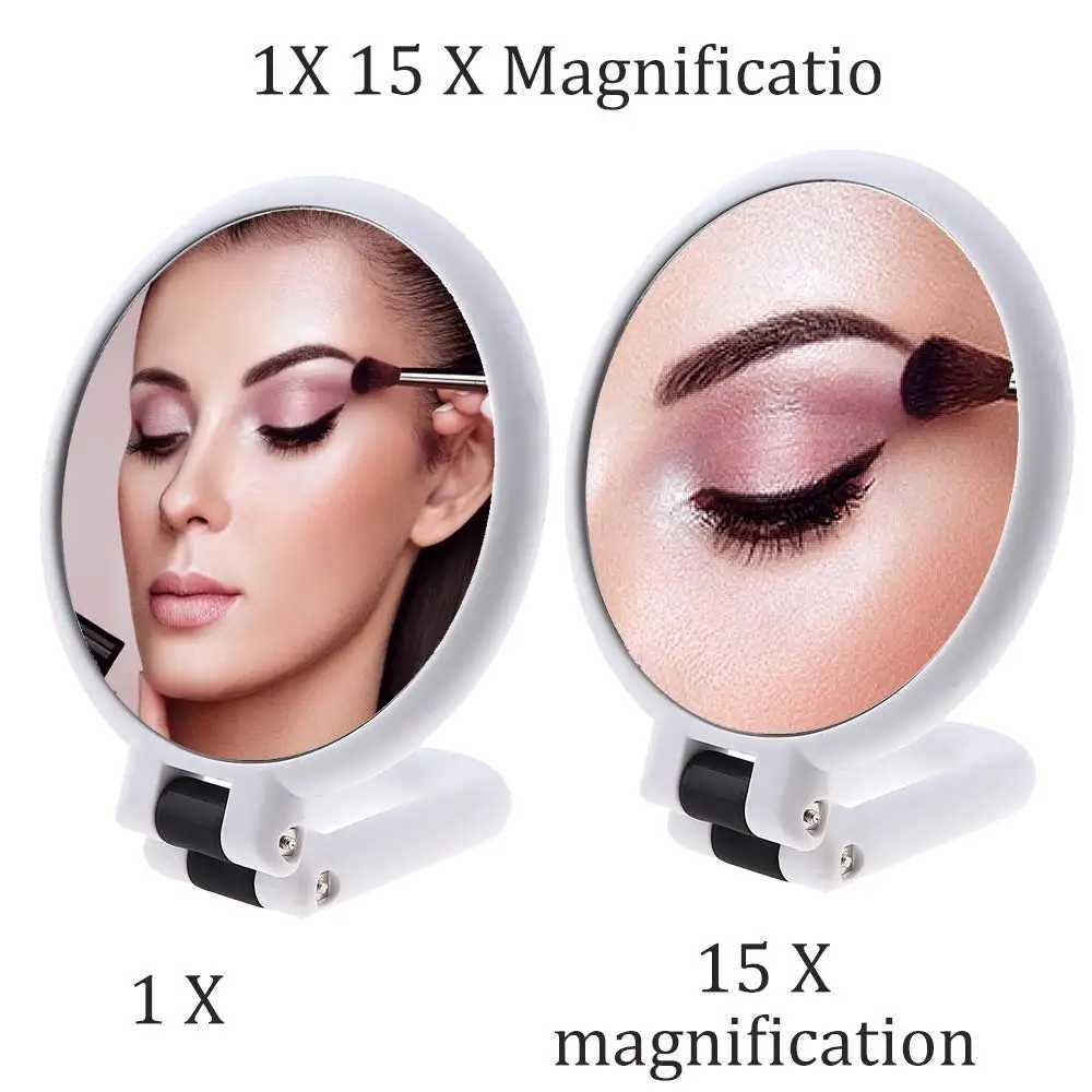 Magnifying Handheld Mirror Travel Folding Hand Held MirrorDouble Sided Pedestal Makeup Mirror with 1/2/5/10/15x Magnification Y240819