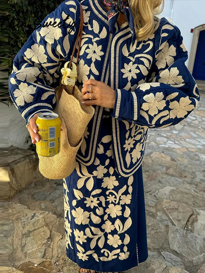 Autumn Floral Printed Short Coats Casual O-neck Long Lantern Sleeve Cardigan Women Jackets Lady High Street Outwears 240819