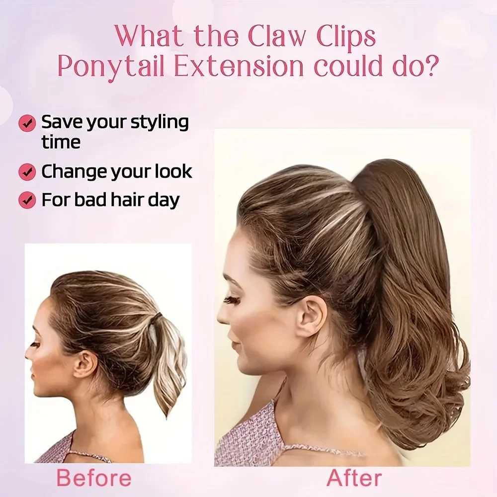 12 inch body wave claw clip in ponytail hair extension Wigs short curly synthetic ponytail female hair accessory W240817