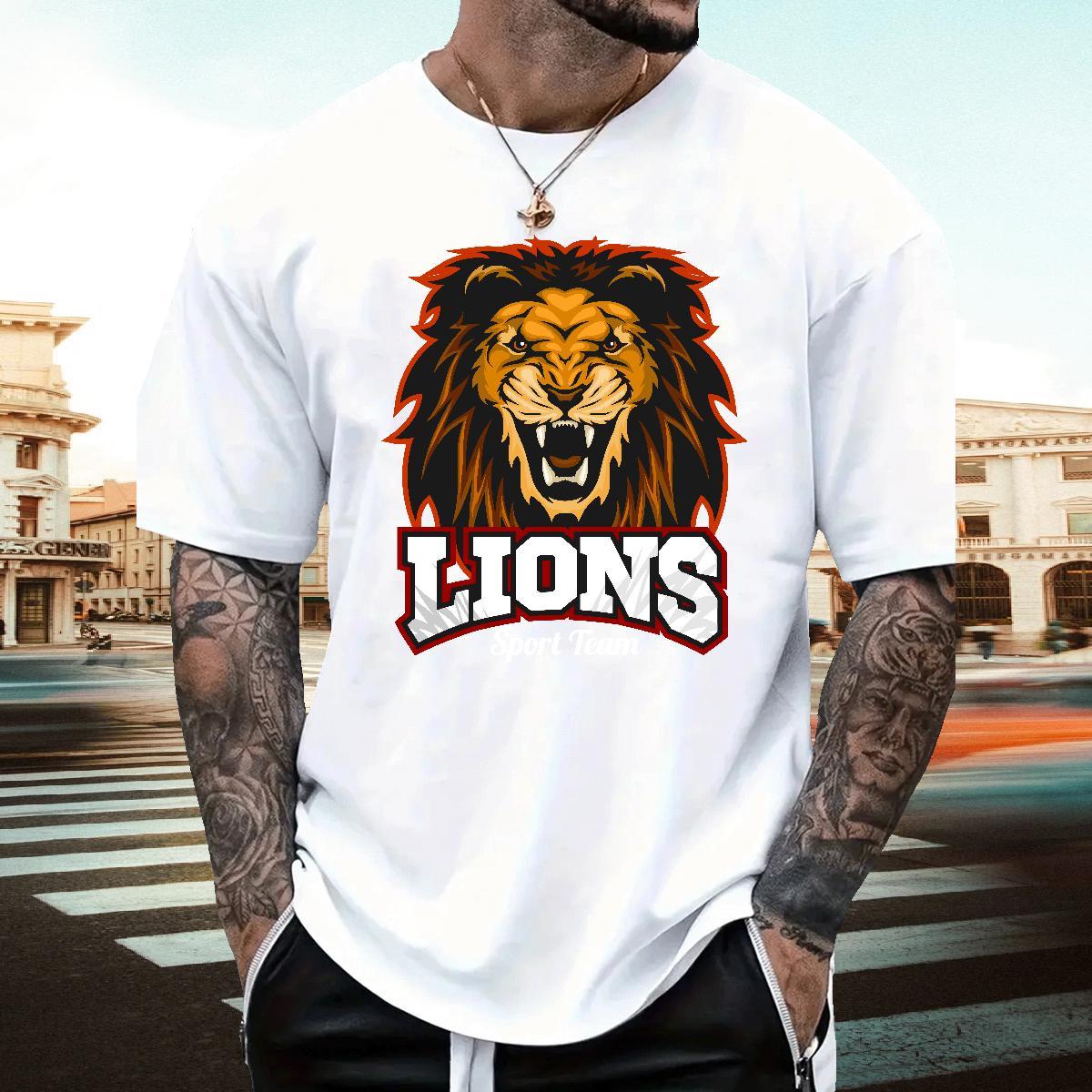 Popular T Shirts Men lion Short Sleeve Soft Street Wear Oversized 230g 100% Cotton Tshirt for Man Woman DIY Tops